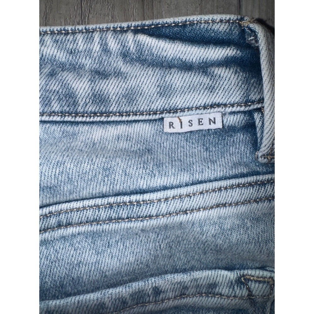Risen Jeans Straight Leg Womens Light Acid Wash Distressed Raw Hem Size 5/27 - Picture 5 of 7